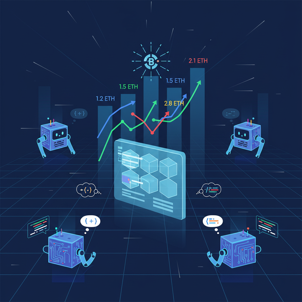 auction bidding war among AI solvers for blockchain intent, graphs and bids rising, dynamic digital arena