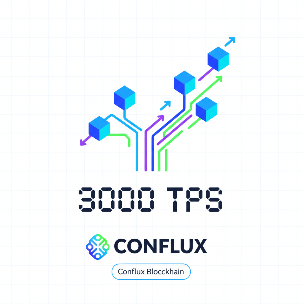high speed blockchain transactions graph showing 3000 TPS with conflux conflux logo
